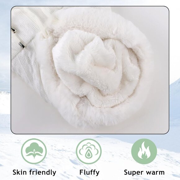 Women White Polyester Warm Thick Fluff Beanie Neck Face Winter Balaclava - Picture 5 of 7